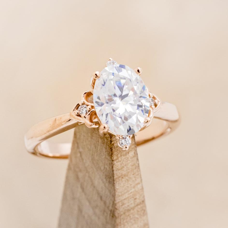 "ZELLA" - OVAL MOISSANITE ENGAGEMENT RING WITH DIAMOND ACCENTS-7