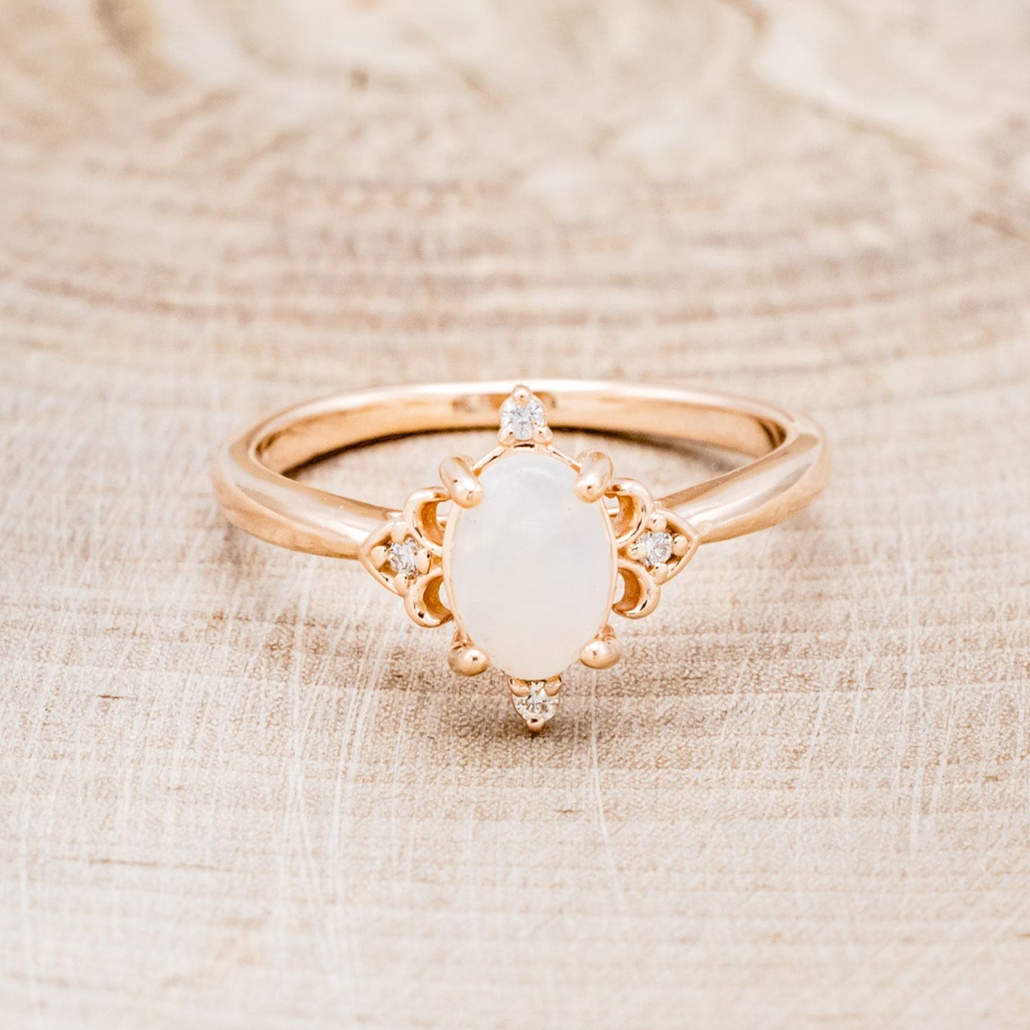 "ZELLA" - WHITE OVAL OPAL ENGAGEMENT RING WITH DIAMOND ACCENTS-4
