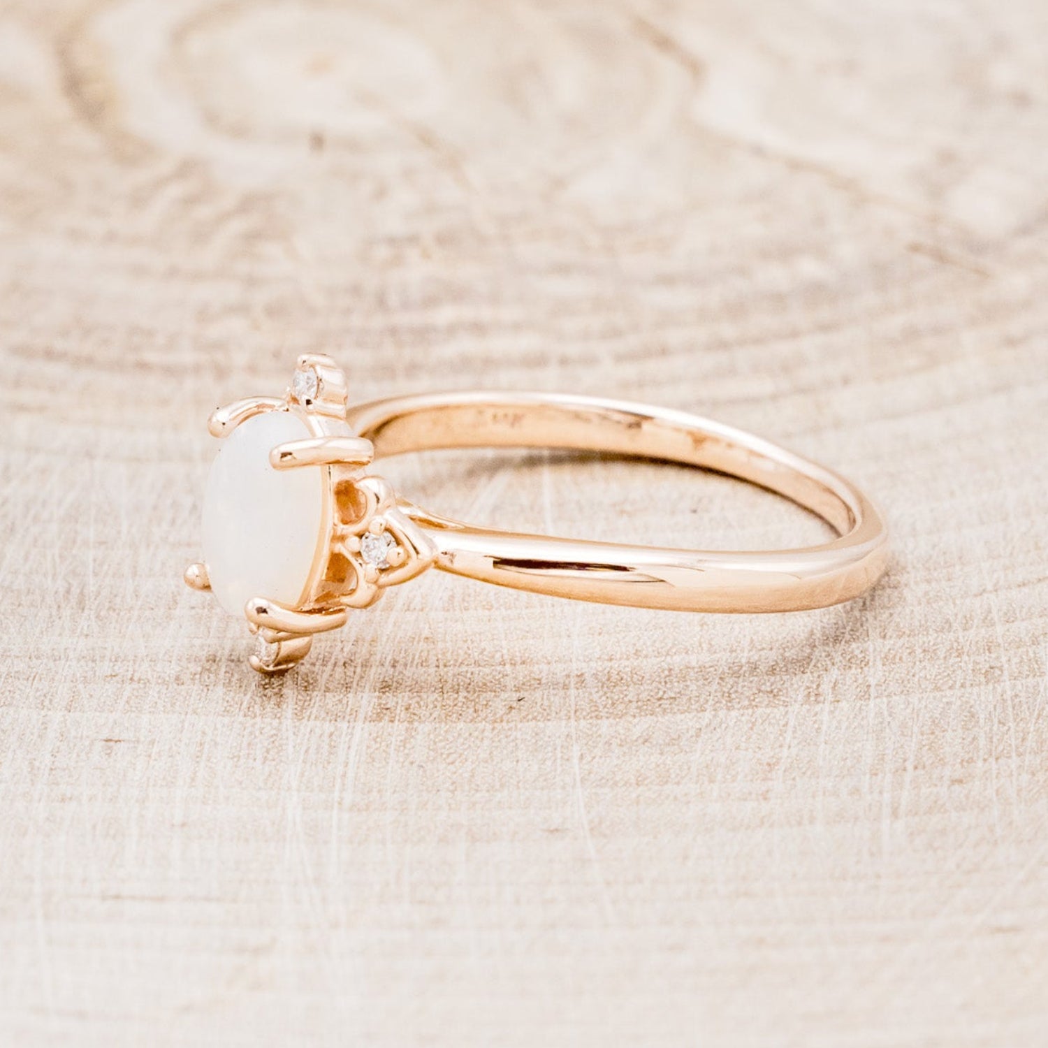 "ZELLA" - WHITE OVAL OPAL ENGAGEMENT RING WITH DIAMOND ACCENTS-3