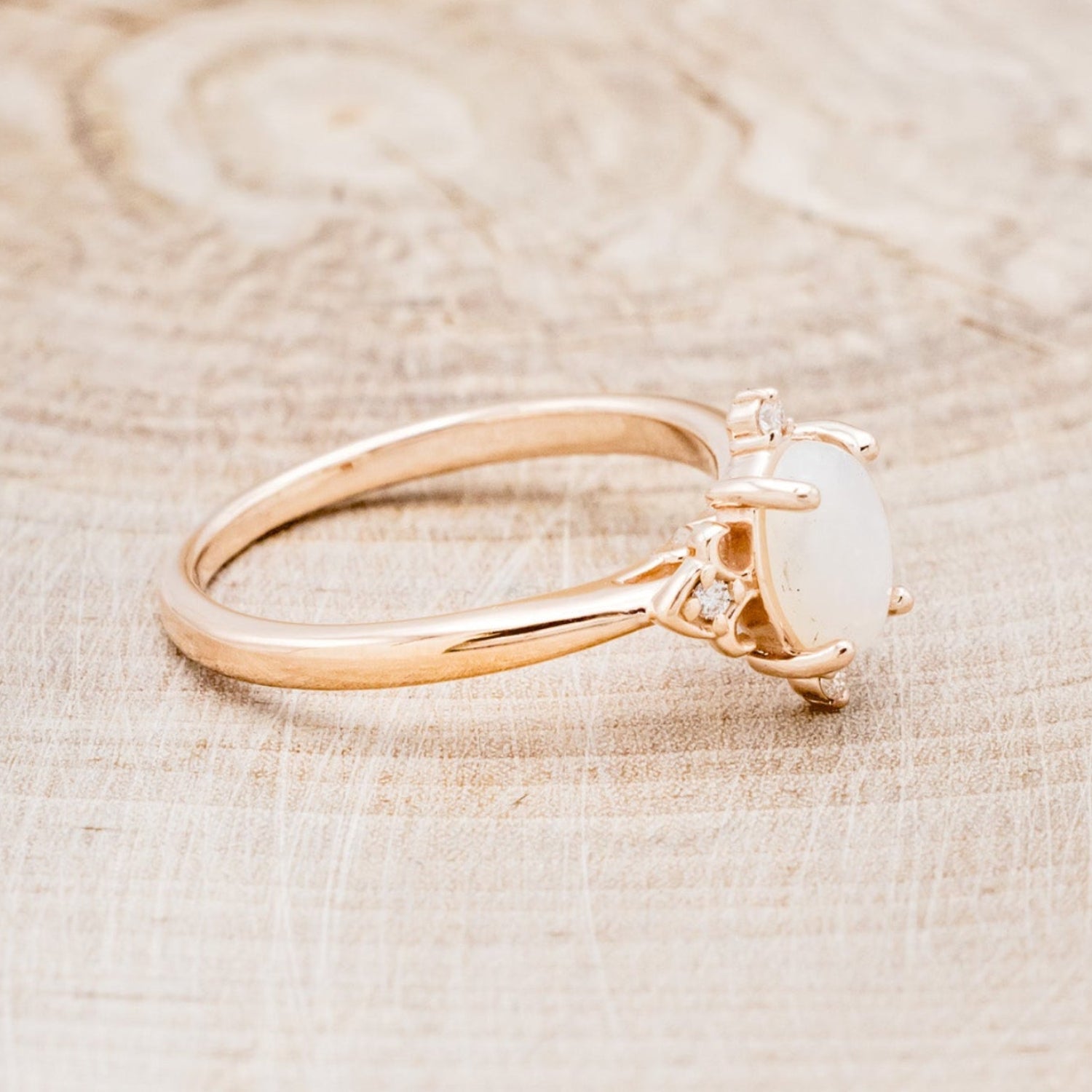 "ZELLA" - WHITE OVAL OPAL ENGAGEMENT RING WITH DIAMOND ACCENTS-2