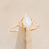 "ZELLA" - WHITE OVAL OPAL ENGAGEMENT RING WITH DIAMOND ACCENTS