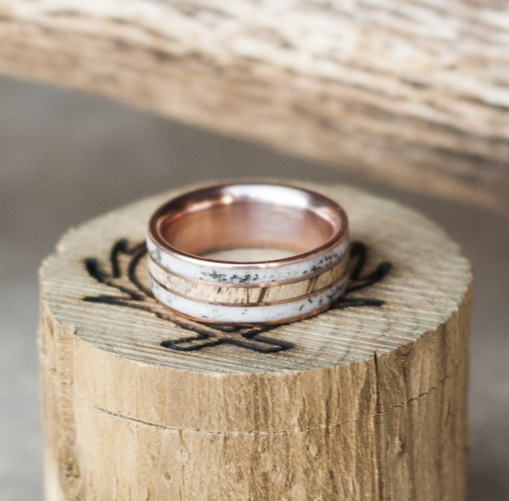 "RIO" - ANTLER & SPALTED MAPLE WEDDING RING FEATURING A 14K GOLD BAND-10