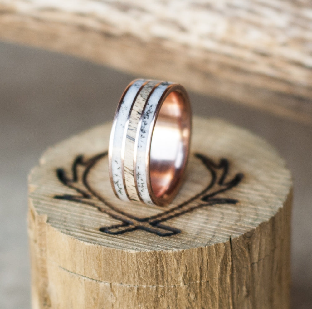 "RIO" - ANTLER & SPALTED MAPLE WEDDING RING FEATURING A 14K GOLD BAND-11