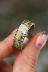 "RAINIER" - BUCKEYE BURL & TURQUOISE WEDDING BAND - READY TO SHIP-11