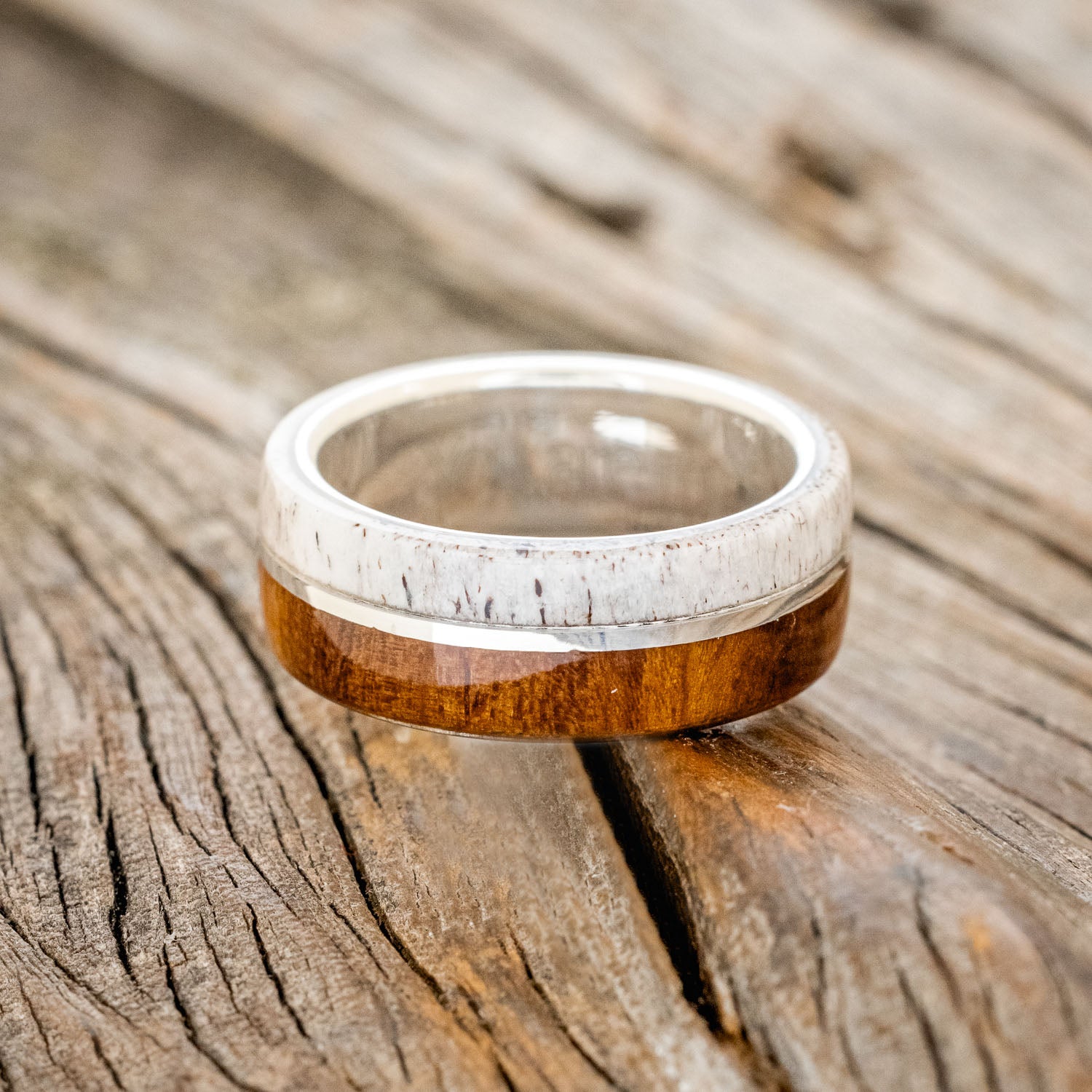 "GOLDEN" - IRONWOOD & ELK ANTLER WEDDING RING-6