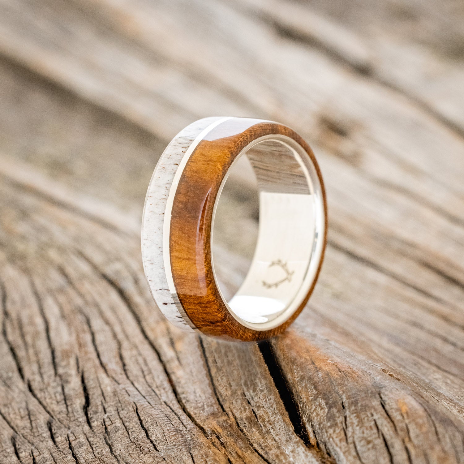 "GOLDEN" - IRONWOOD & ELK ANTLER WEDDING RING-4