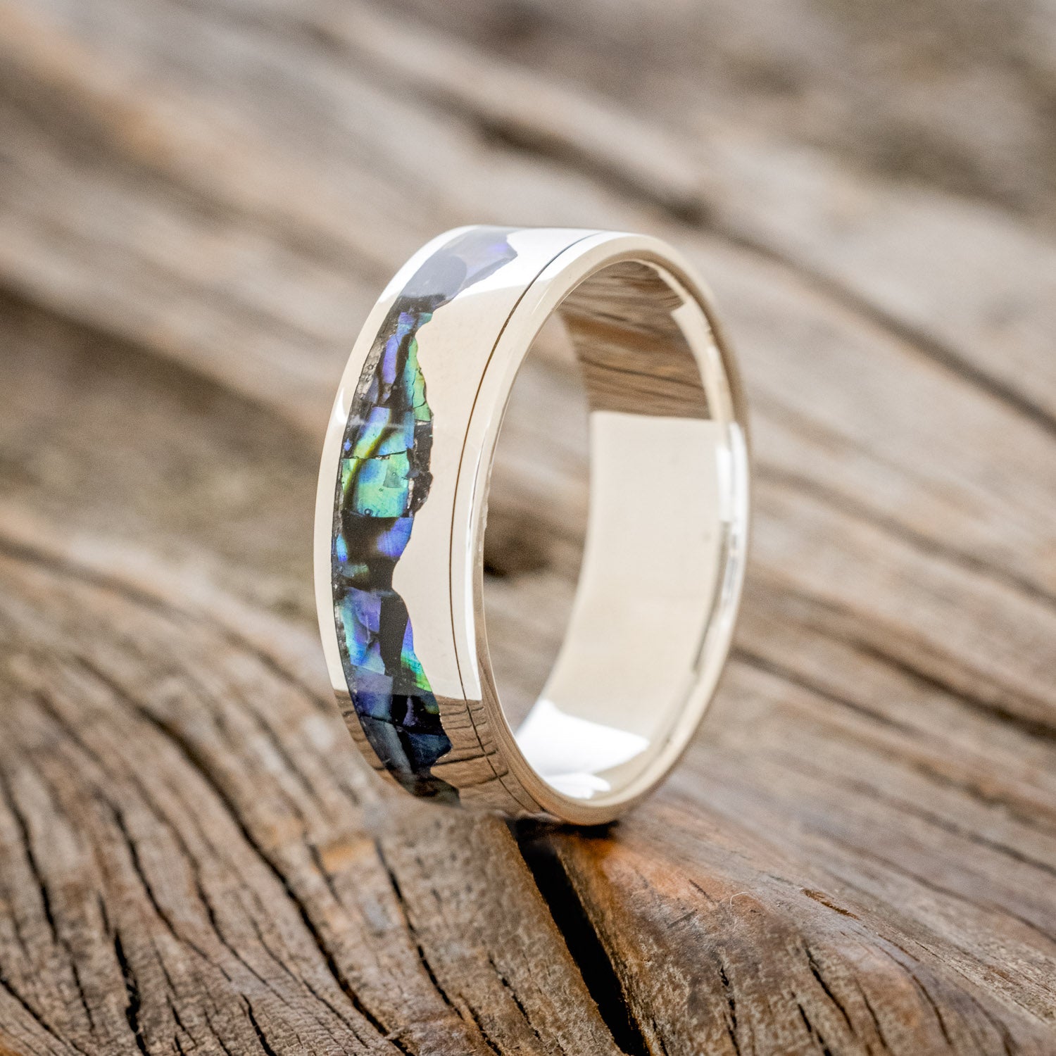 "HELIOS" - PAUA SHELL & SILVER MOUNTAIN RANGE WEDDING RING-7