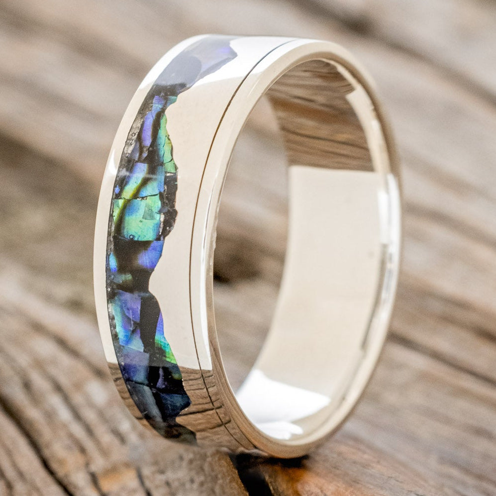 "HELIOS" - PAUA SHELL & SILVER MOUNTAIN RANGE WEDDING RING-7