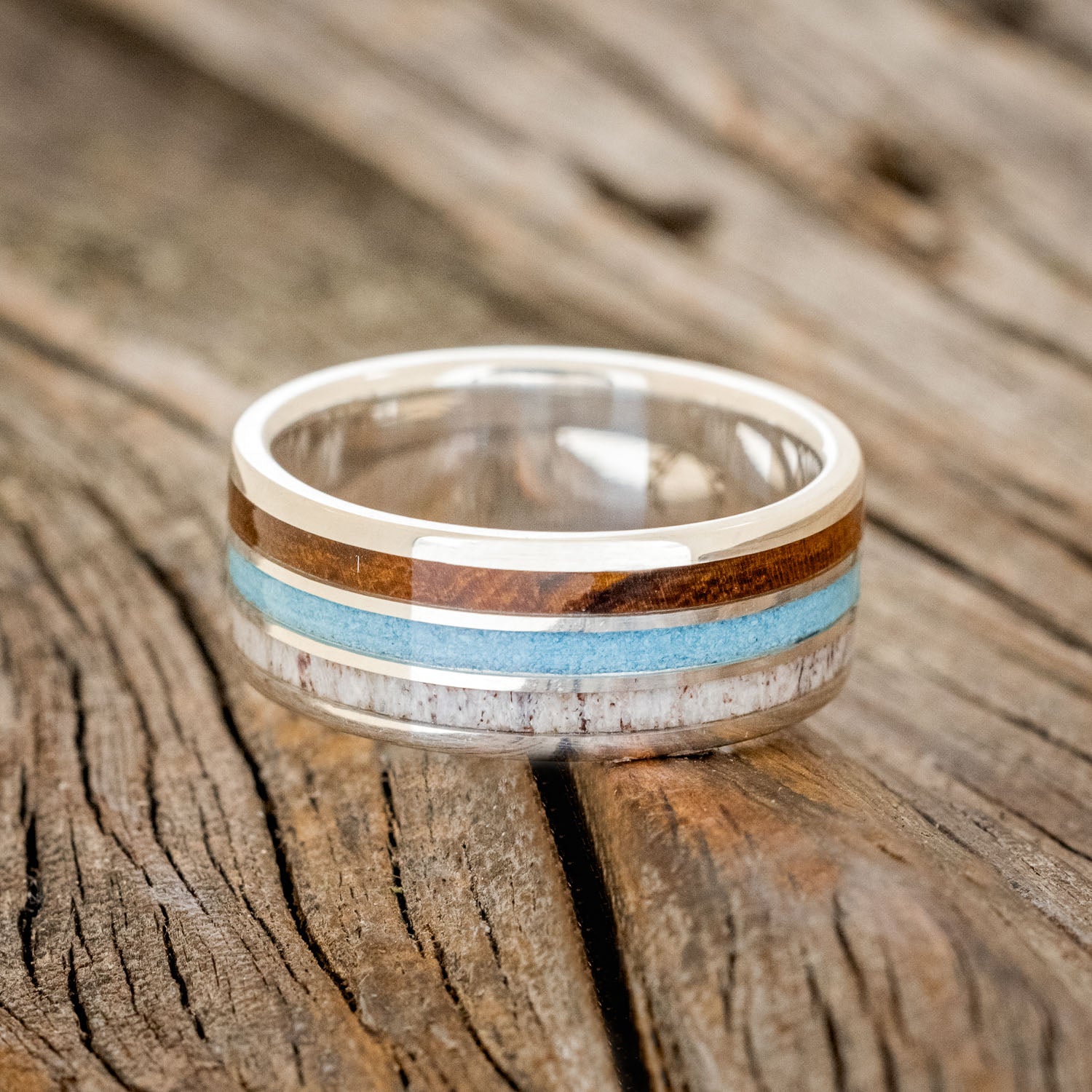 "RIO" - ELK ANTLER, TURQUOISE & IRONWOOD WEDDING RING-6