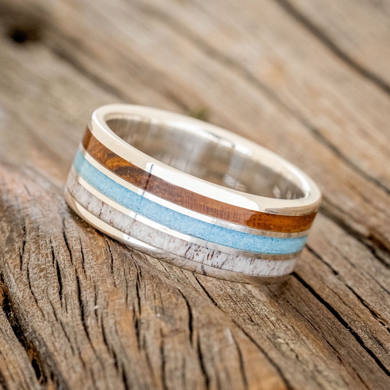 "RIO" - ELK ANTLER, TURQUOISE & IRONWOOD WEDDING RING-5