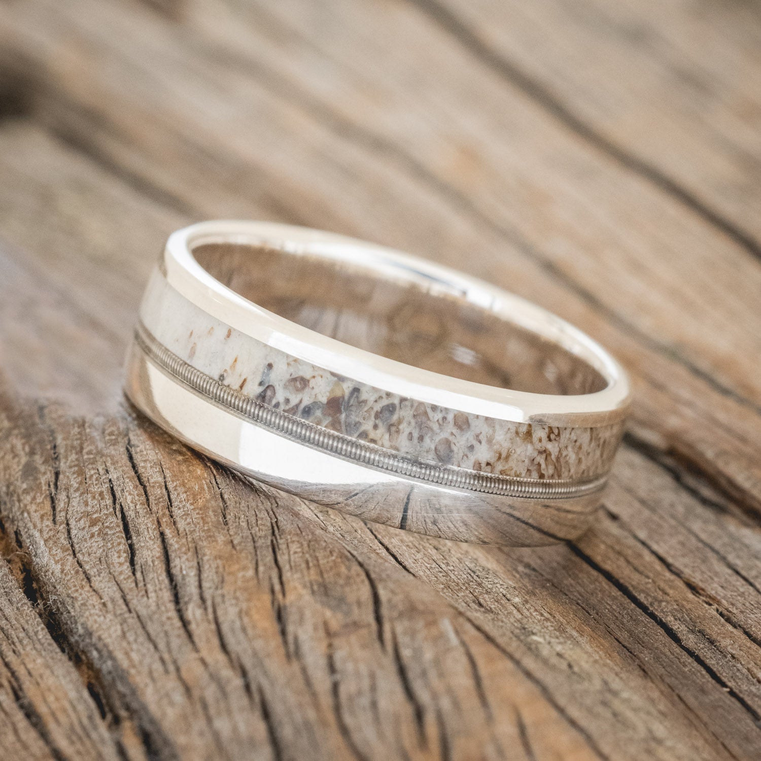 "TANNER" - GUITAR STRING & ANTLER WEDDING BAND-8