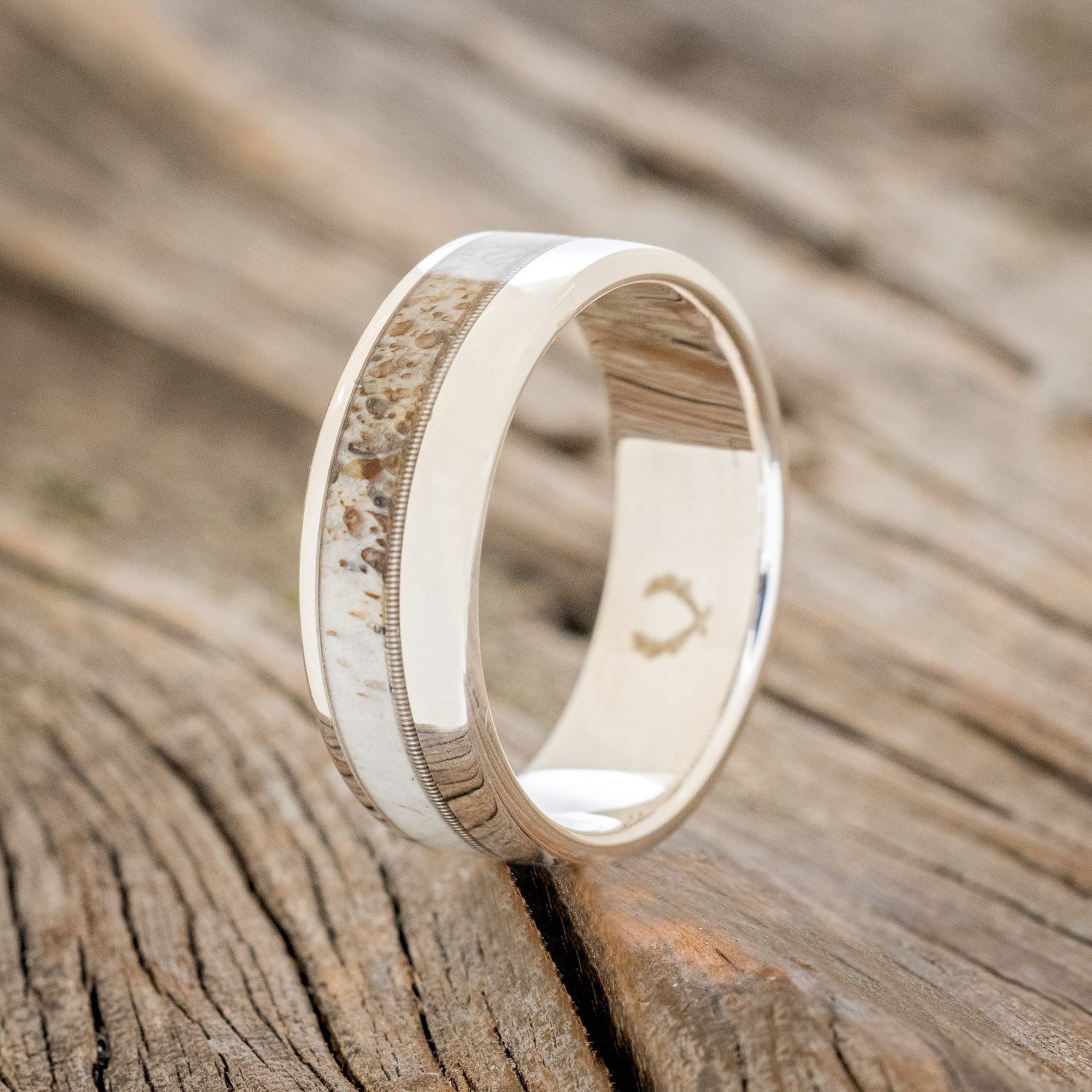"TANNER" - GUITAR STRING & ANTLER WEDDING BAND-7
