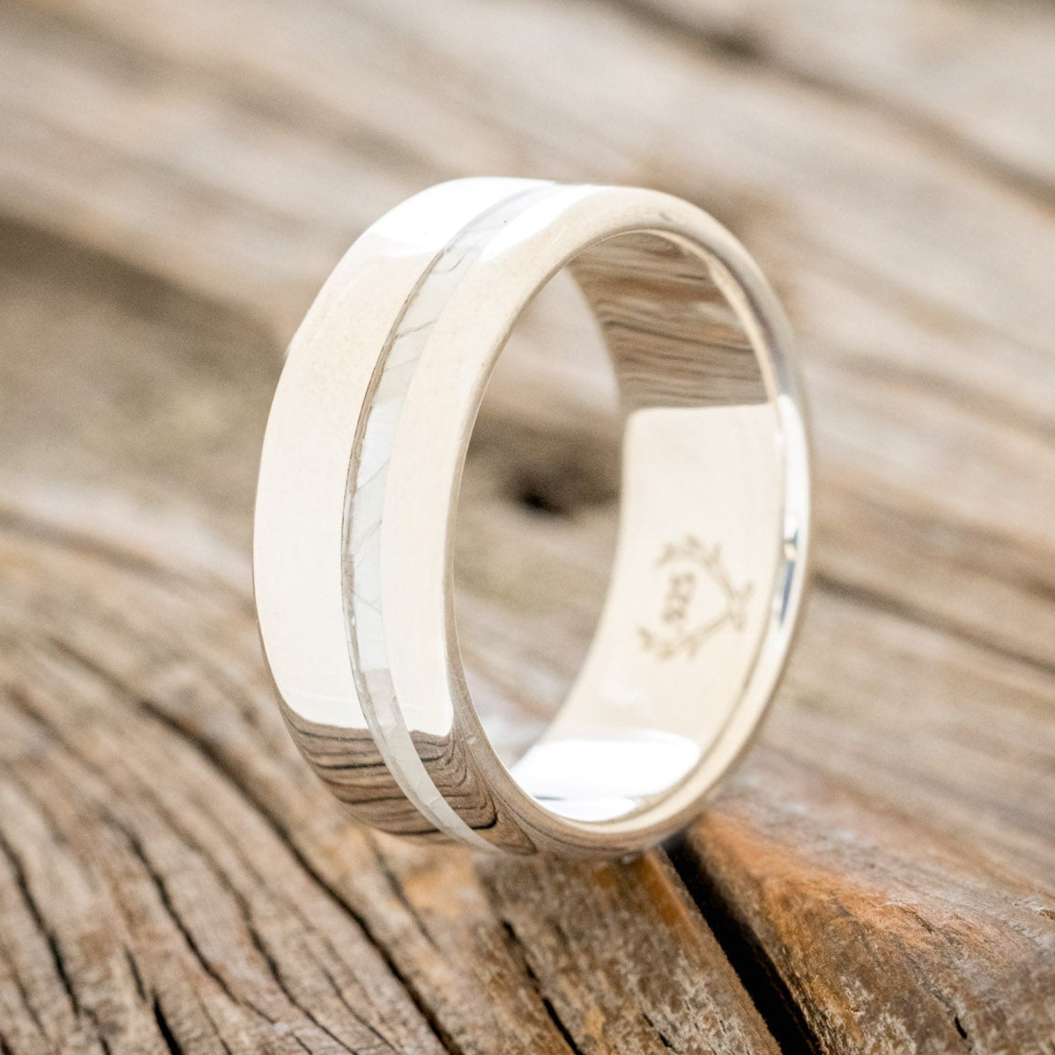 "VERTIGO" - MOTHER OF PEARL INLAY WEDDING BAND-11