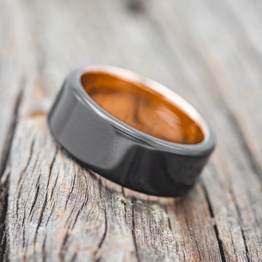"VULCAN" - MEN'S BLACK ZIRCONIUM WEDDING BAND WITH 14K GOLD LINING-2