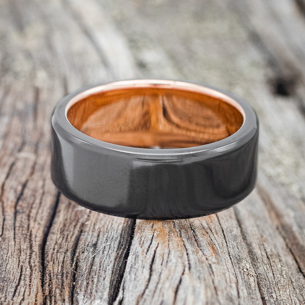 "VULCAN" - MEN'S BLACK ZIRCONIUM WEDDING BAND WITH 14K GOLD LINING-4