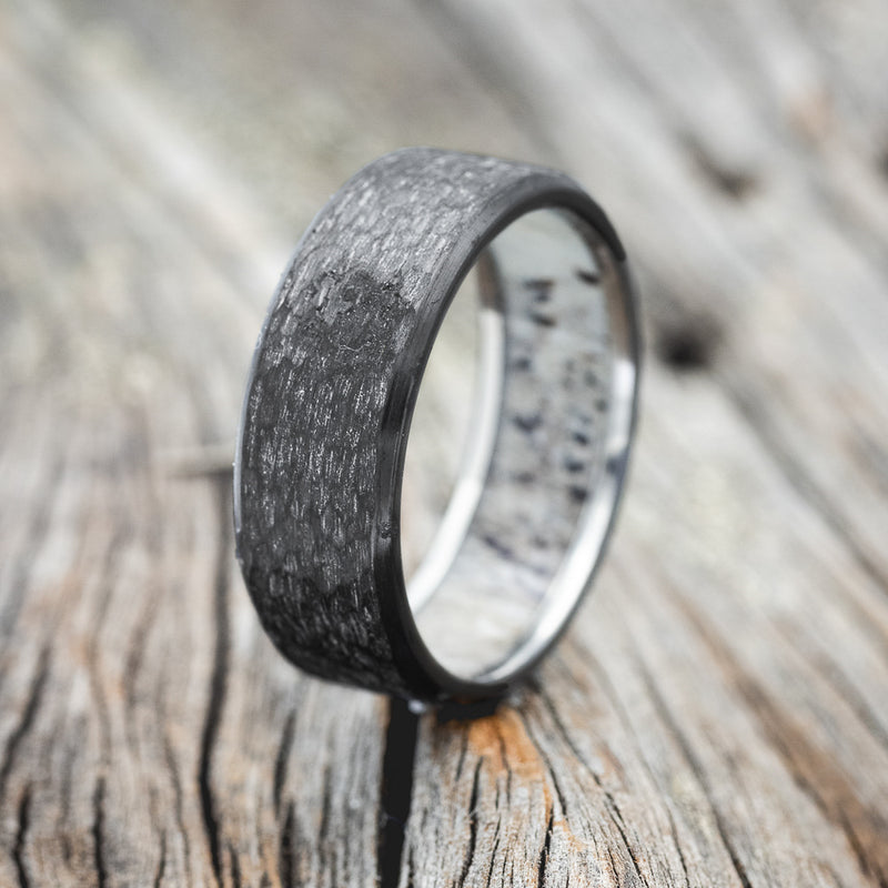 HAMMERED ANTLER LINED WEDDING BAND - READY TO SHIP-7