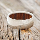 DOMED IRONWOOD LINED WEDDING RING FEATURING DAMASCUS STEEL BAND