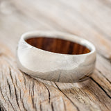 DOMED IRONWOOD LINED WEDDING RING FEATURING DAMASCUS STEEL BAND