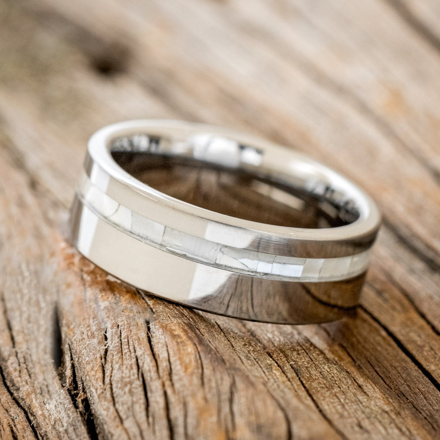 "VERTIGO" - MOTHER OF PEARL INLAY WEDDING BAND-5