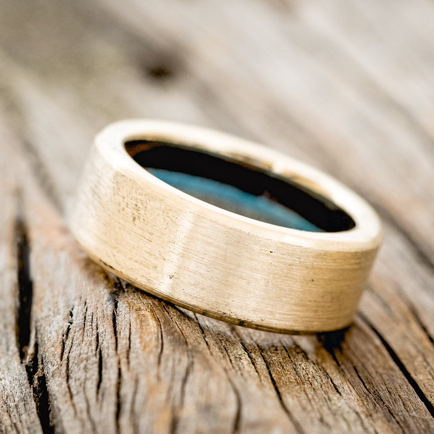 "ARGOS" - ANTLER, IRONWOOD & TURQUOISE LINED WEDDING BAND WITH BRUSHED FINISH-15
