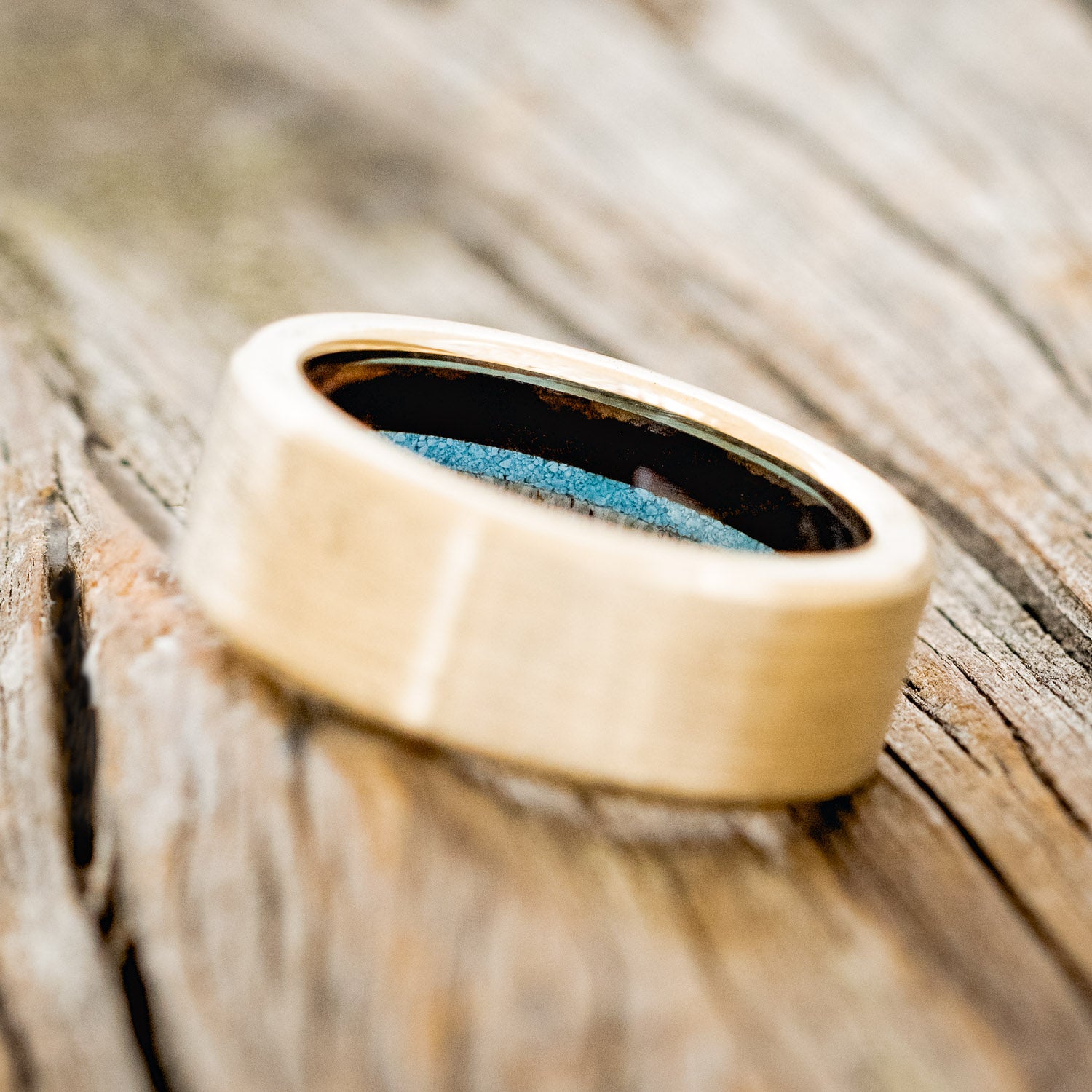 "ARGOS" - ANTLER, IRONWOOD & TURQUOISE LINED WEDDING BAND WITH BRUSHED FINISH-16