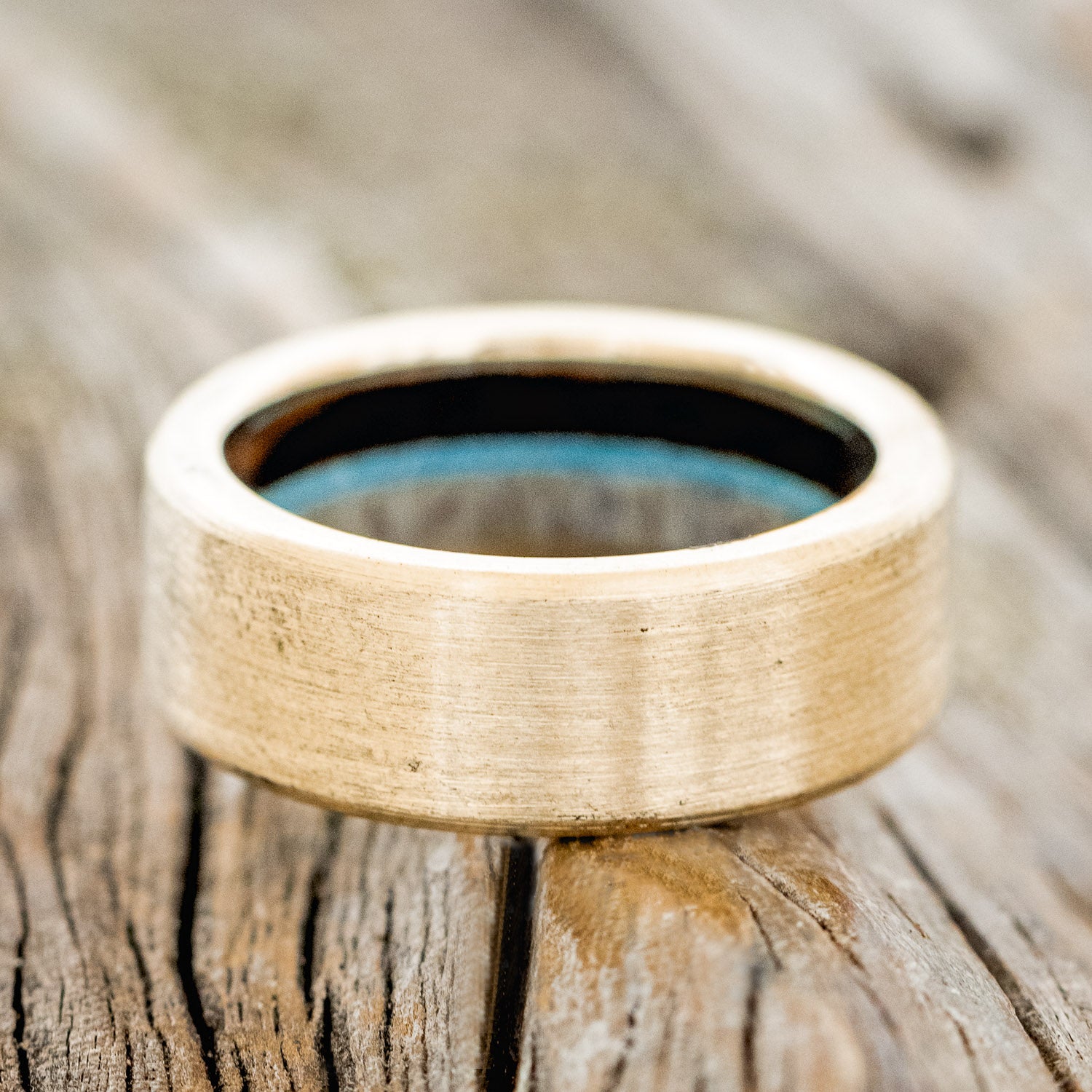 "ARGOS" - ANTLER, IRONWOOD & TURQUOISE LINED WEDDING BAND WITH BRUSHED FINISH-17