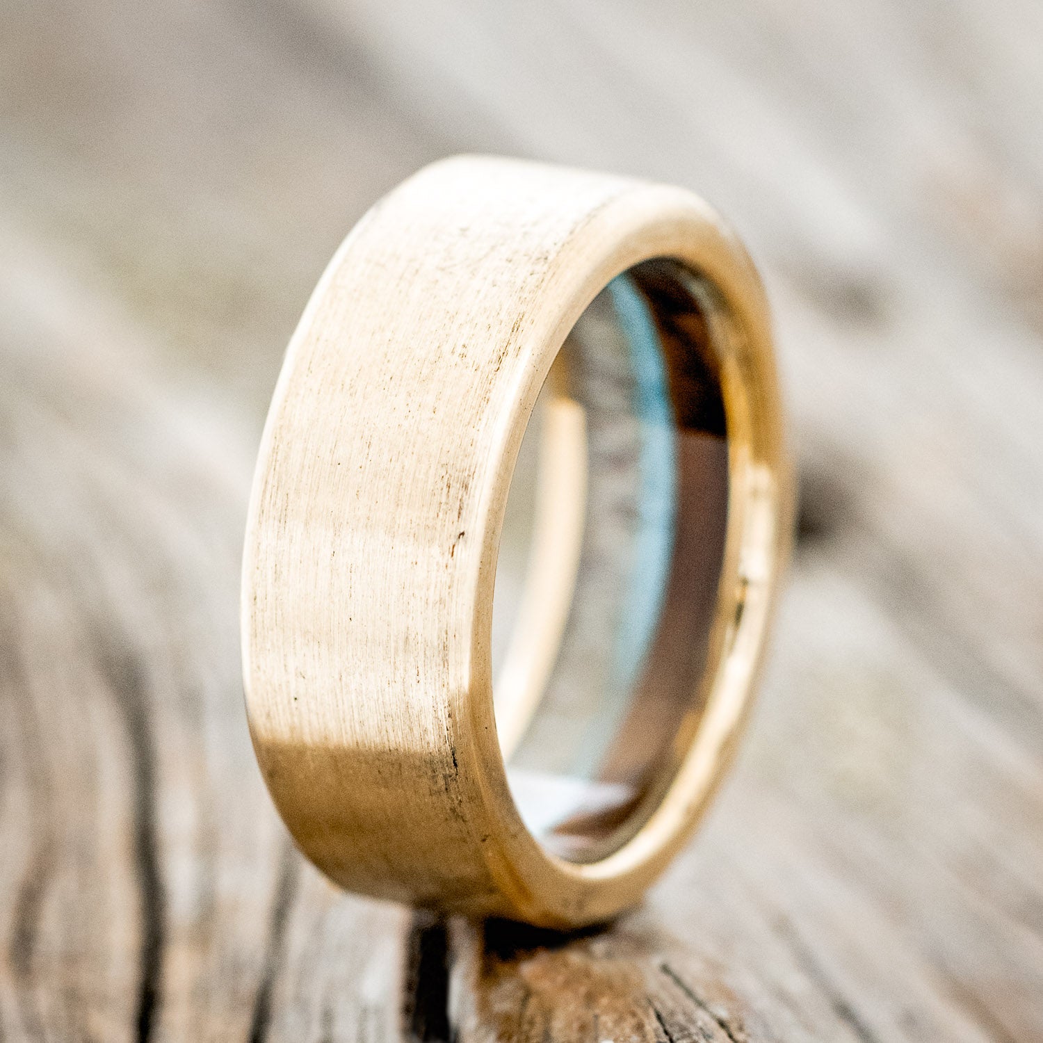 "ARGOS" - ANTLER, IRONWOOD & TURQUOISE LINED WEDDING BAND WITH BRUSHED FINISH-13