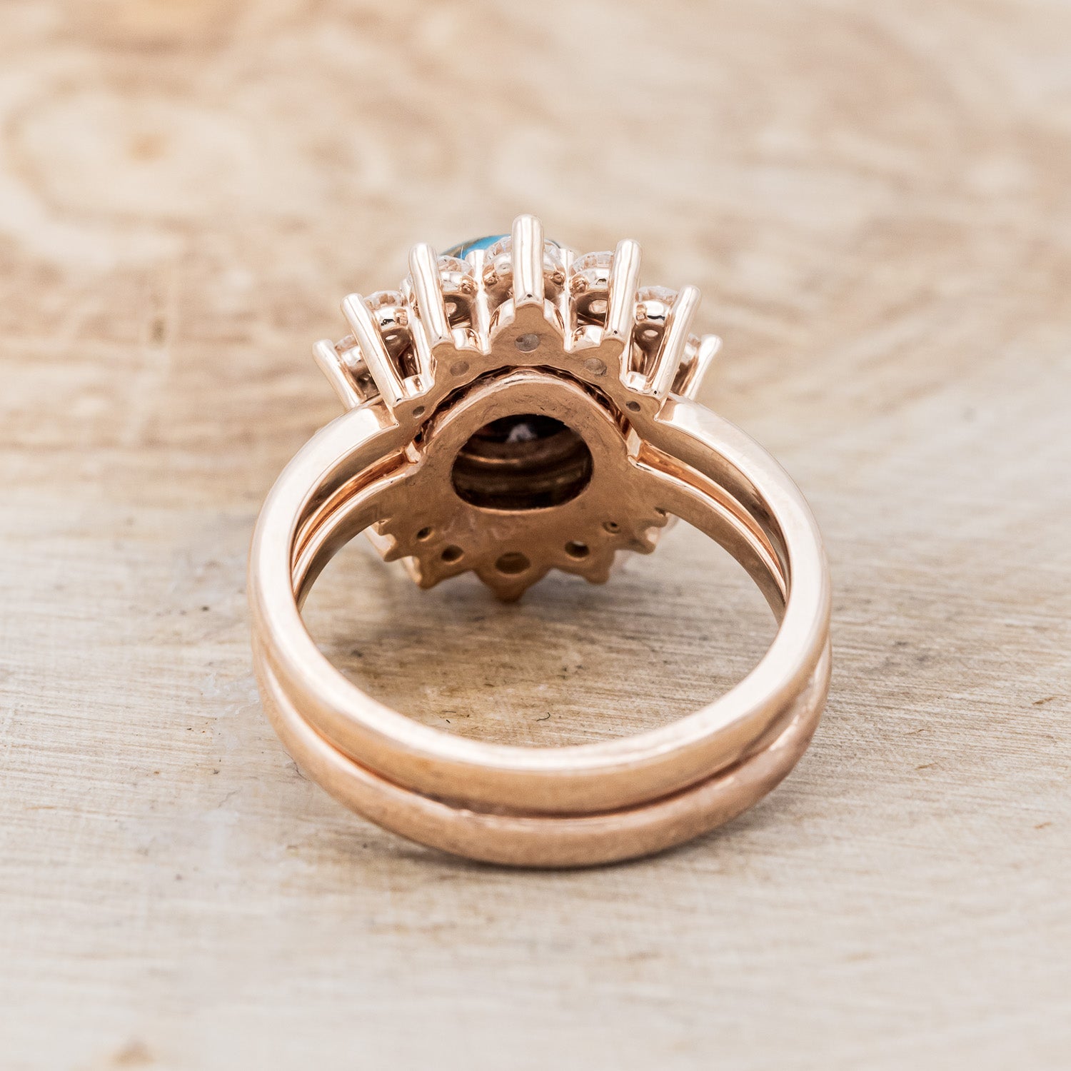 "ESMERALDA" - ROUND CUT SPINY OYSTER TURQUOISE WEDDING BAND WITH DIAMOND ACCENTS-5