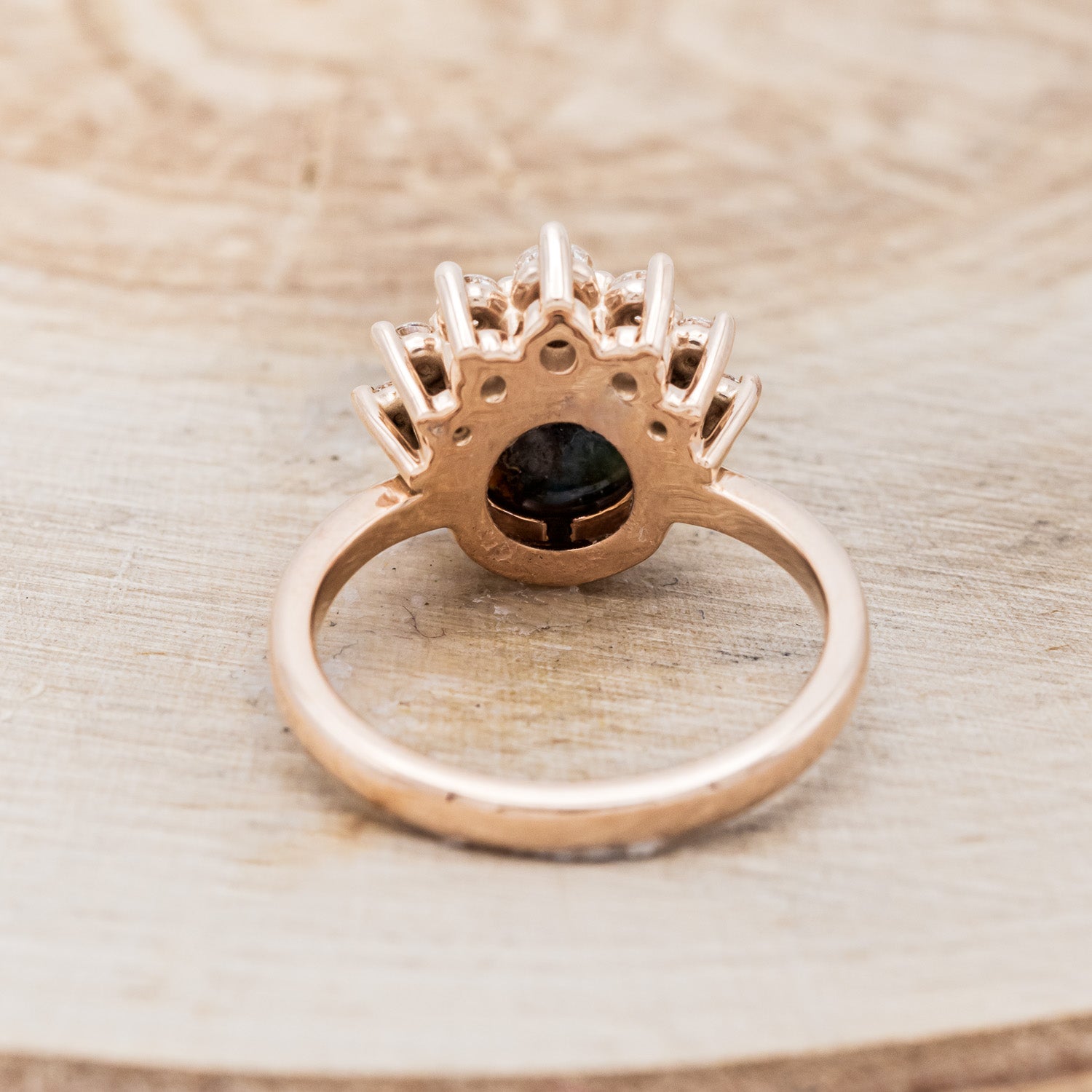 "ESMERALDA" - ROUND CUT SPINY OYSTER TURQUOISE WEDDING BAND WITH DIAMOND ACCENTS-12