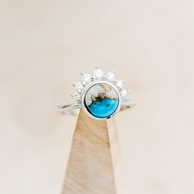 "ESMERALDA" - ROUND CUT SPINY OYSTER TURQUOISE WEDDING BAND WITH DIAMOND ACCENTS-21