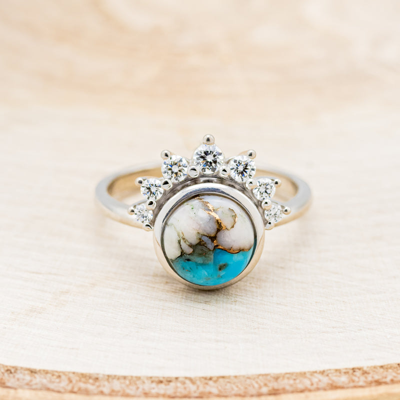 "ESMERALDA" - ROUND CUT SPINY OYSTER TURQUOISE WEDDING BAND WITH DIAMOND ACCENTS-24