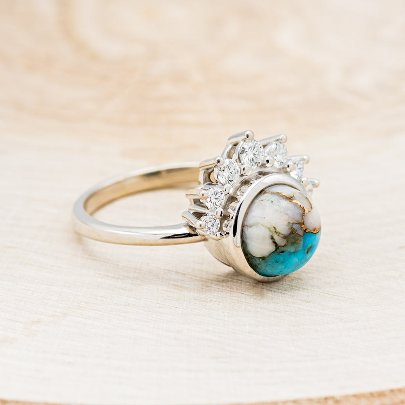 "ESMERALDA" - ROUND CUT SPINY OYSTER TURQUOISE WEDDING BAND WITH DIAMOND ACCENTS-22