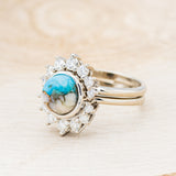 "ESMERALDA" - ROUND CUT SPINY OYSTER TURQUOISE WEDDING BAND WITH DIAMOND ACCENTS-17