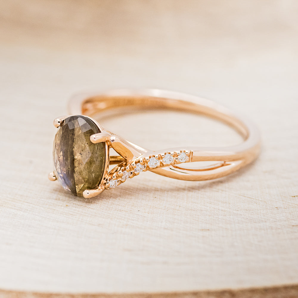 "ROSLYN" - OVAL LABRADORITE ENGAGEMENT RING WITH DIAMOND ACCENTS-3