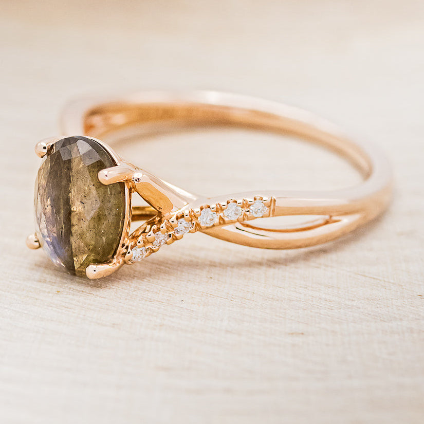 "ROSLYN" - OVAL LABRADORITE ENGAGEMENT RING WITH DIAMOND ACCENTS-3