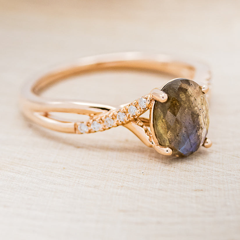 "ROSLYN" - OVAL LABRADORITE ENGAGEMENT RING WITH DIAMOND ACCENTS-2