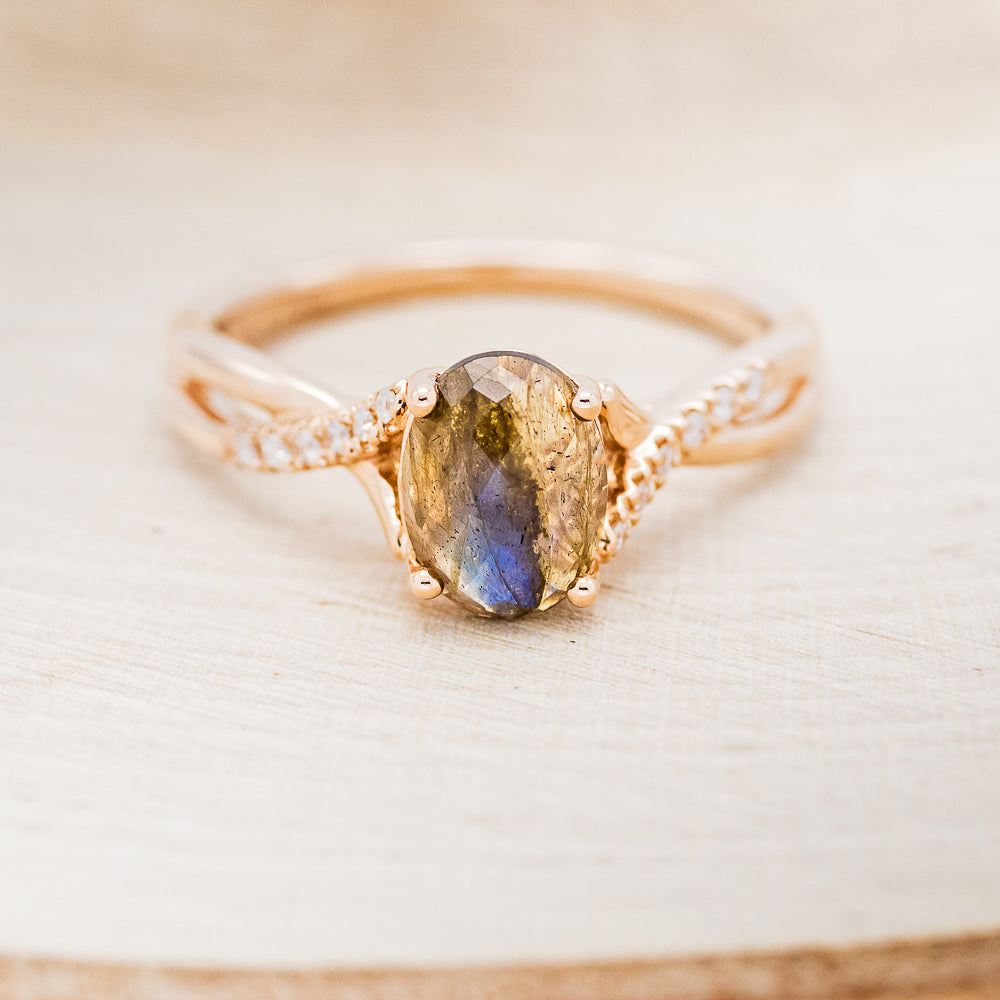 "ROSLYN" - OVAL LABRADORITE ENGAGEMENT RING WITH DIAMOND ACCENTS-4