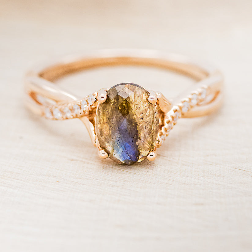 "ROSLYN" - OVAL LABRADORITE ENGAGEMENT RING WITH DIAMOND ACCENTS-4