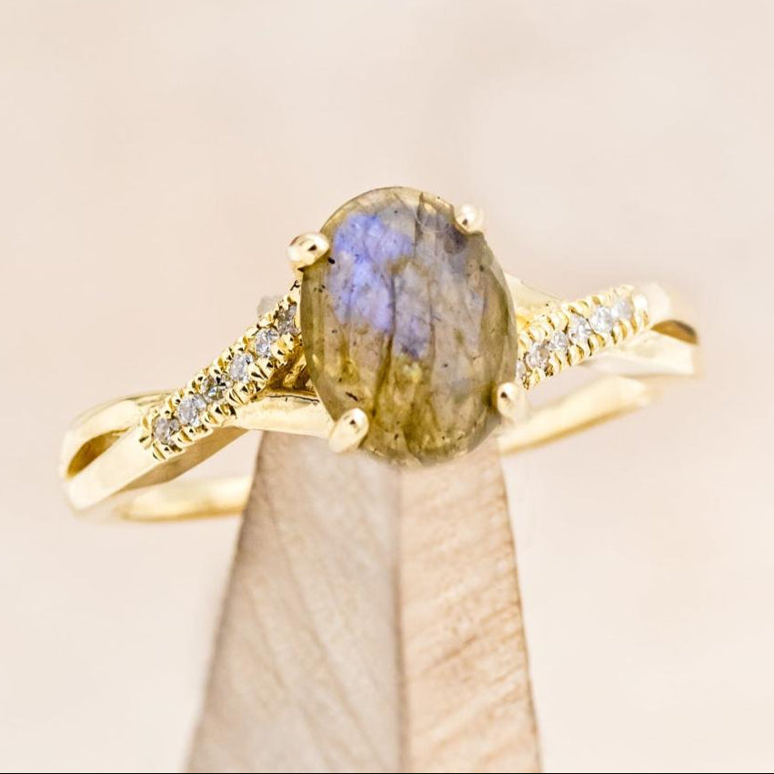 "ROSLYN" - OVAL LABRADORITE ENGAGEMENT RING WITH DIAMOND ACCENTS-7