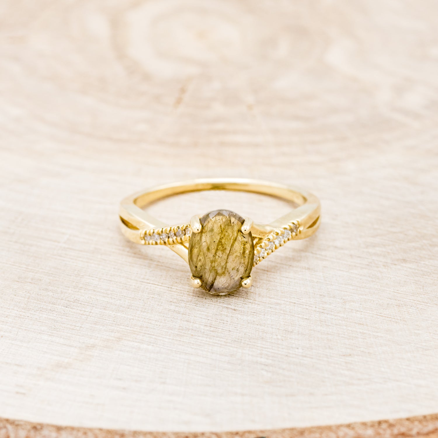 "ROSLYN" - OVAL LABRADORITE ENGAGEMENT RING WITH DIAMOND ACCENTS-10