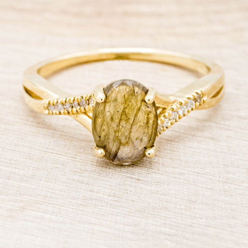 "ROSLYN" - OVAL LABRADORITE ENGAGEMENT RING WITH DIAMOND ACCENTS-10