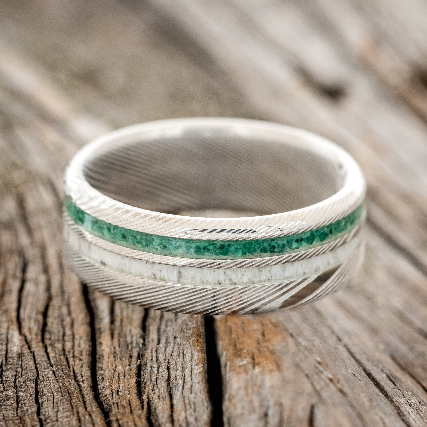 "COSMO" - MALACHITE & ANTLER WEDDING BAND-3