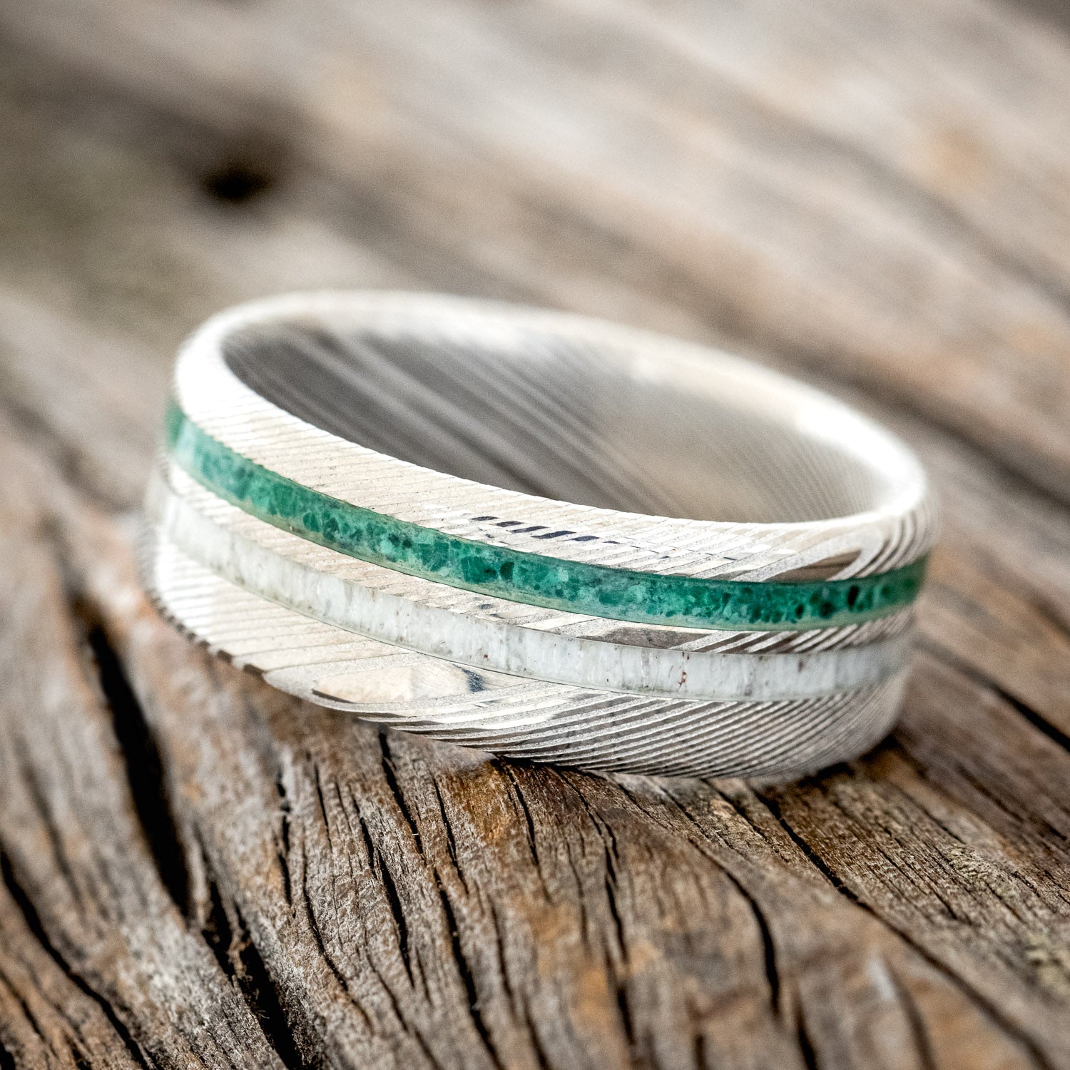 "COSMO" - MALACHITE & ANTLER WEDDING BAND-2