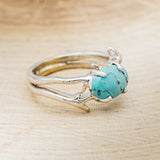"ARTEMIS" - OVAL TURQUOISE ENGAGEMENT RING WITH AN ANTLER STYLE BAND