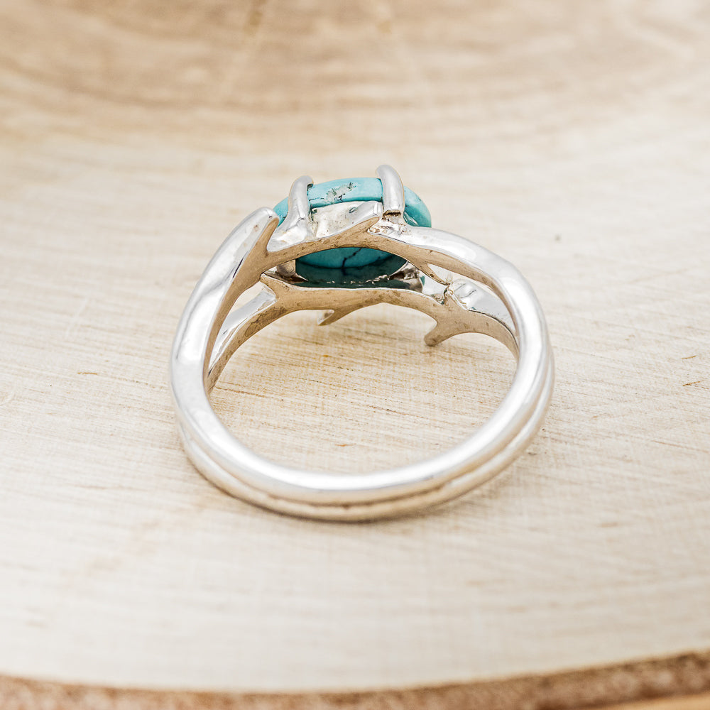 "ARTEMIS" - OVAL TURQUOISE ENGAGEMENT RING WITH AN ANTLER STYLE BAND-7