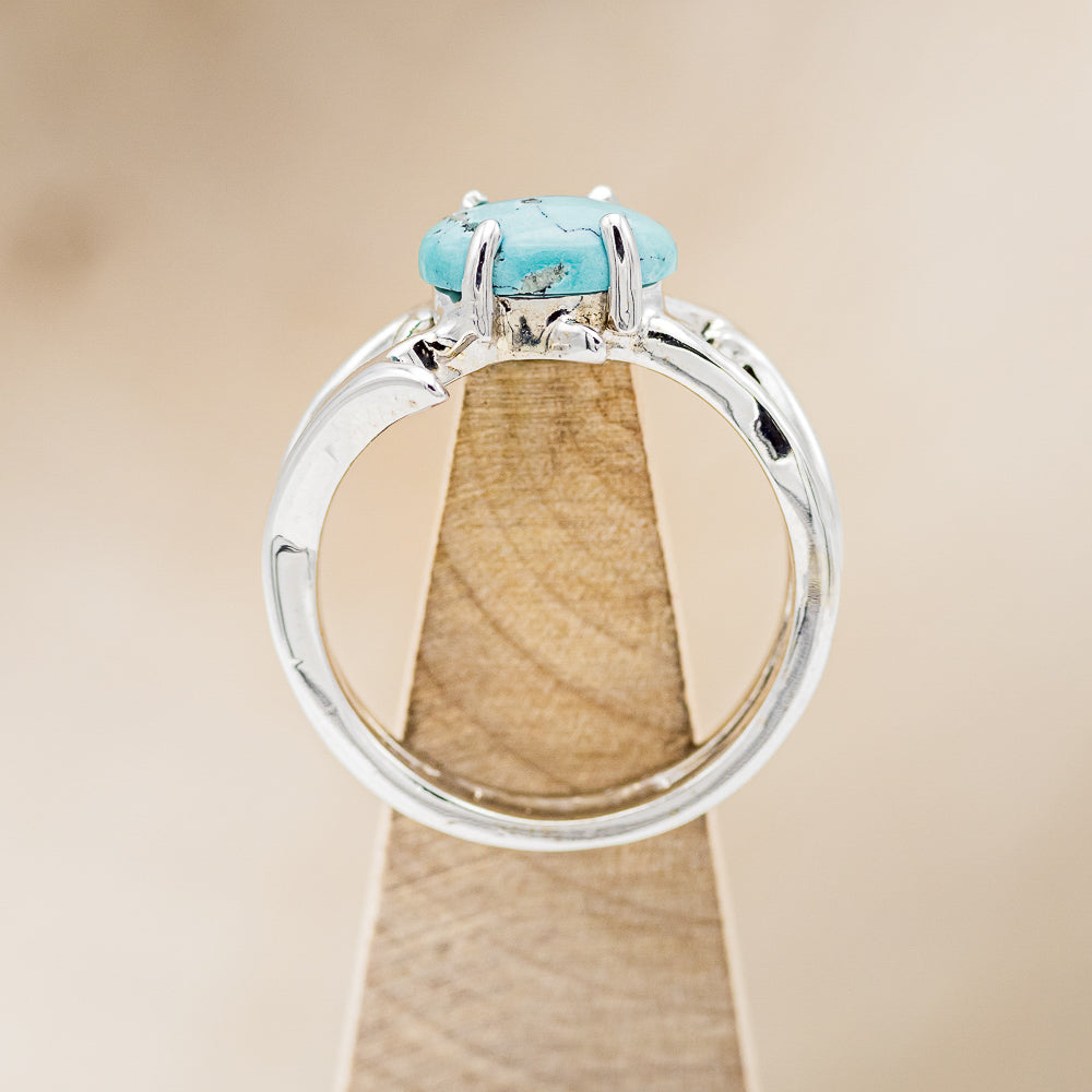 "ARTEMIS" - OVAL TURQUOISE ENGAGEMENT RING WITH AN ANTLER STYLE BAND-5