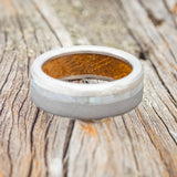 "VERTIGO" - MOTHER OF PEARL WEDDING RING WITH WHISKEY BARREL LINING FEATURING A HAMMERED & SANDBLASTED FINISH - READY TO SHIP-6