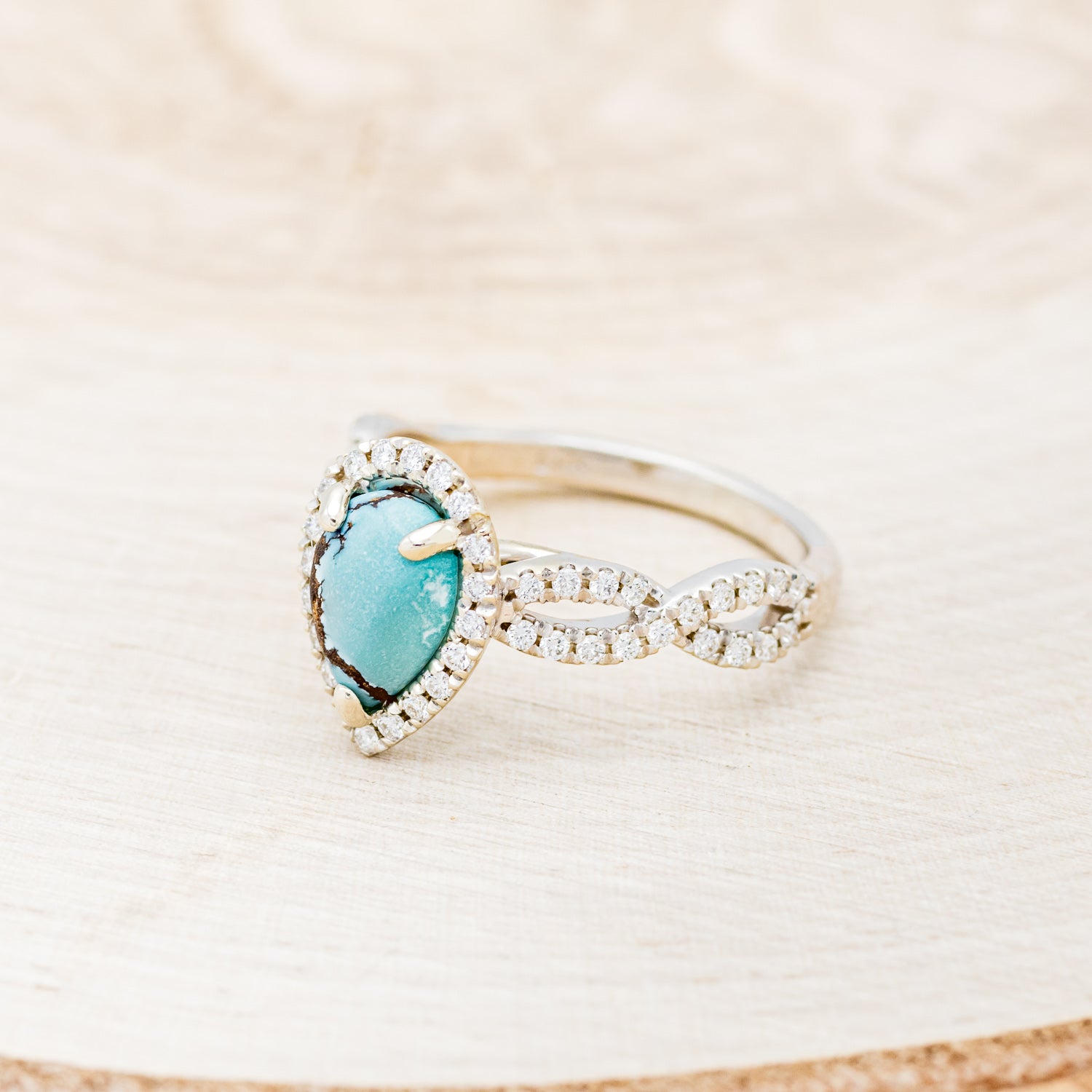 "BRIDGETTE" - PEAR-SHAPED TURQUOISE ENGAGEMENT RING WITH DIAMOND HALO & ACCENTS-3