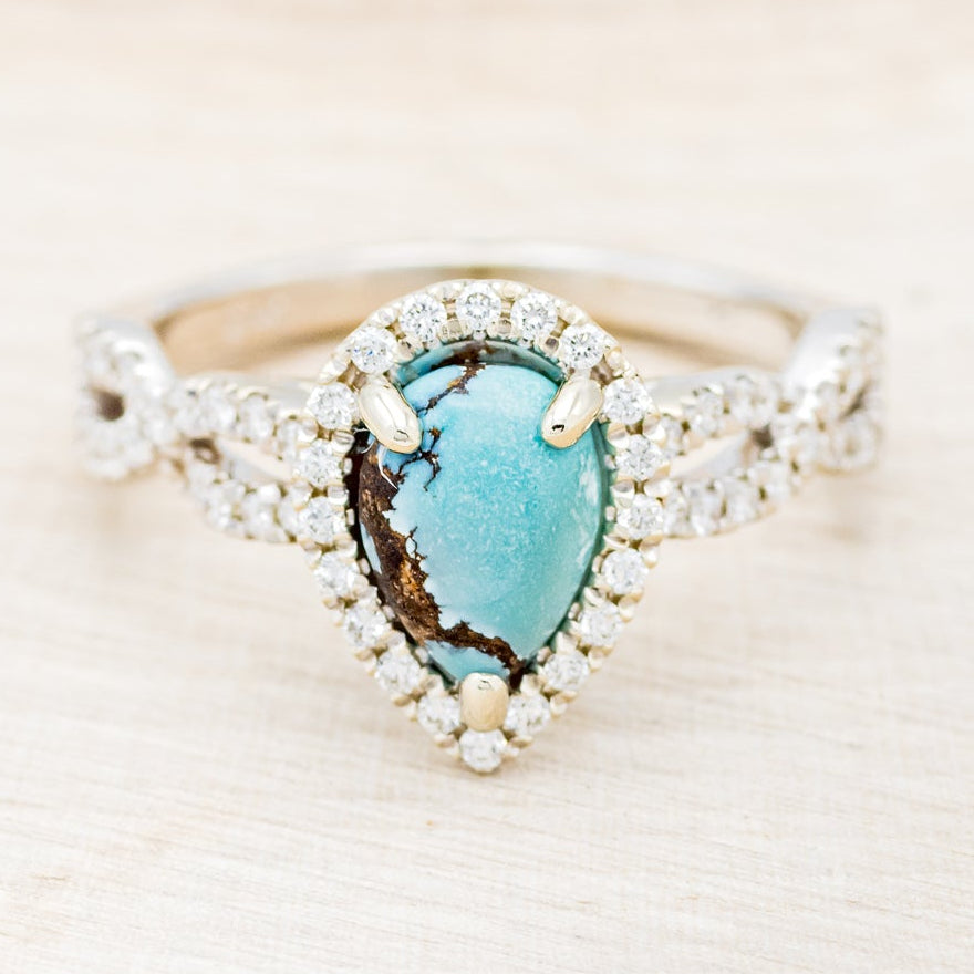 "BRIDGETTE" - PEAR-SHAPED TURQUOISE ENGAGEMENT RING WITH DIAMOND HALO & ACCENTS-4
