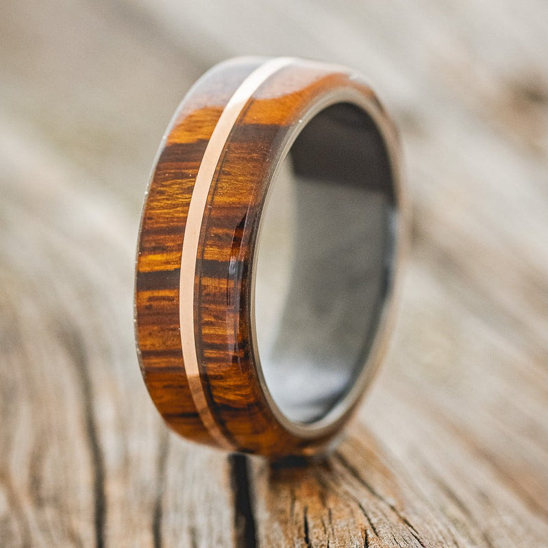 "GOLDEN" - IRONWOOD & 14K GOLD INLAY WEDDING RING-1